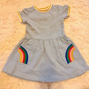 Mini Boden Appliqué Rainbow Pocket Jersey Dress in frosted blue | 5-6 Y | Girls